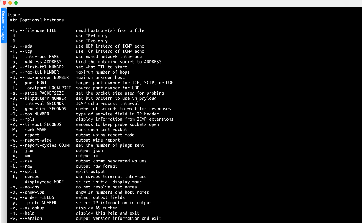 mtr –help